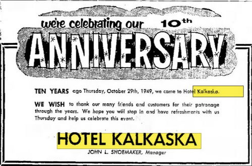 Hotel Kalkaska (Hotel Sieting) - Oct 1959 Ad (newer photo)